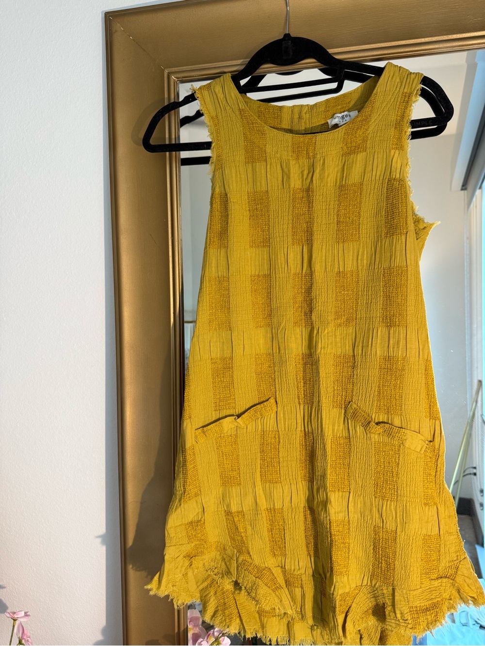 Umgee Mustard Textured Sleeveless Shift Dress